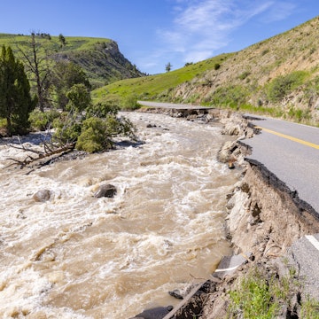 GARDINER, MT - JUNE 18: In this handout photo provided by the National Park Service, the North Entrance Road is washed after flooding in Yellowstone National Park on June 18, 2022 in Gardiner, Montana. (Photo by Jacob W. Frank/National Park Service via Getty Images)